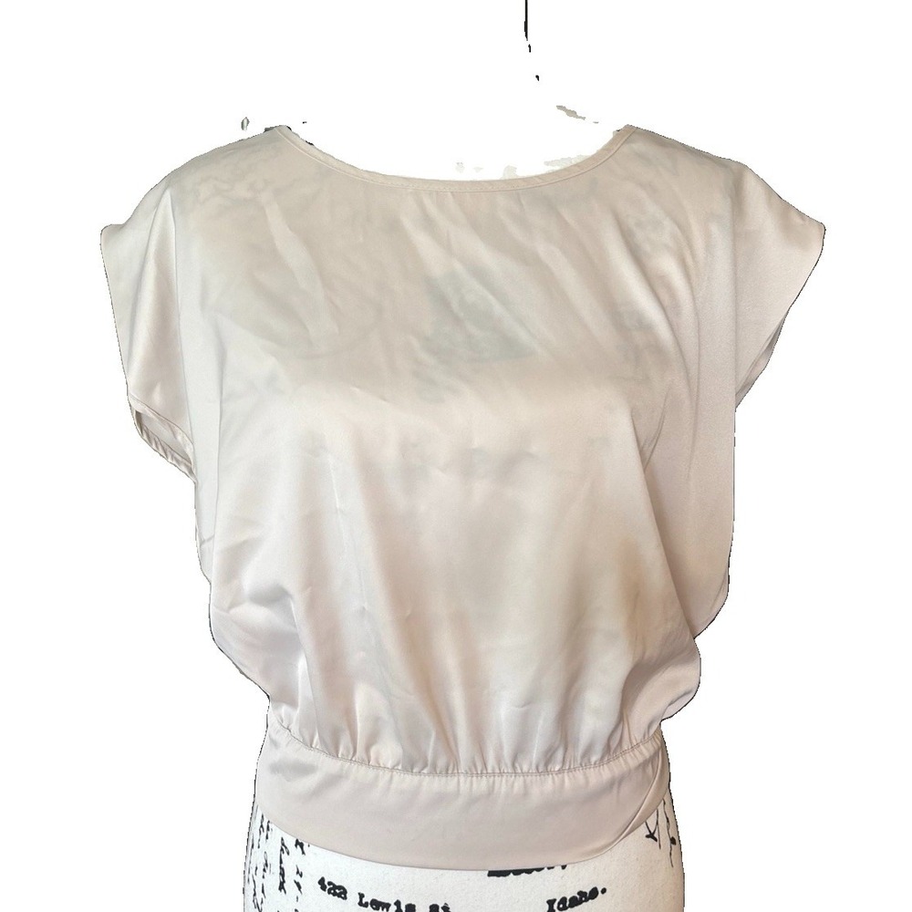 Cider Womens Beige Crew Neck Back Tie Blouse XL